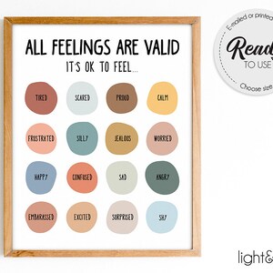All feelings are welcome here, feelings poster, emotions chart, feelings are valid, classroom decor, Calm down corner, therapy office decor