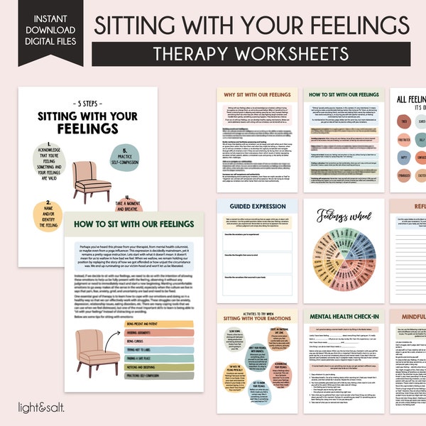 Sitting with your feelings therapy worksheets, Sitting With Your Emotions, growth mindset, school counseling, social emotional learning, CBT