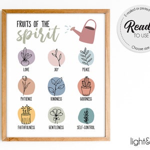Fruits of the spirit poster, christian sign, Bible Verse wall art, Galatians 5:22, Fruit of the Spirit, Sunday School, wall decor