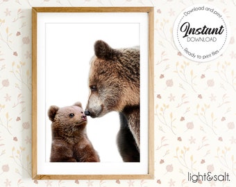Mama Bear and Baby Woodland Print, Nursery Wall Art (Digital Download)