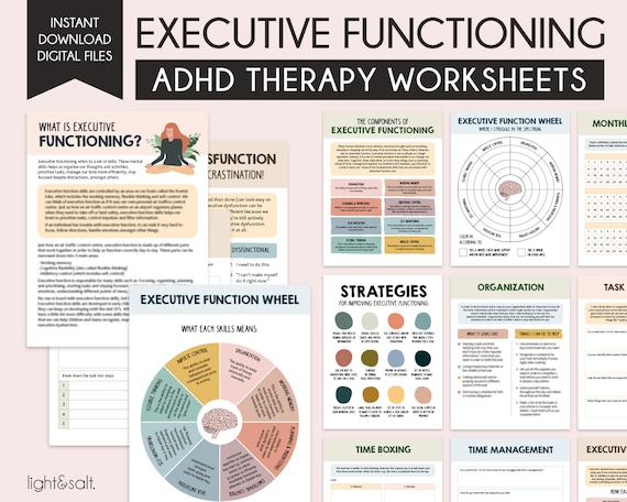 Executive functioning worksheets, wheel, ADHD Worksheets, Executive Dysfunction Workbook, Anxiety, depression, organization, coping skills