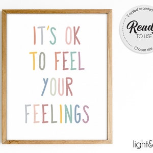 Het is oké om je gevoelens te voelen, Therapeut kantoorinrichting, Gevoelens poster grafiek, Counselor kantoorinrichting, Geestelijke gezondheid poster, Mindful poster