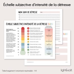 Échelle Subjective de Détresse SUDS – Fiche Thérapie, Santé Mentale, Anxiété, Coin Calme, emdr, BPD, Cahier d&#39;Exercices DBT, gestion anxiété