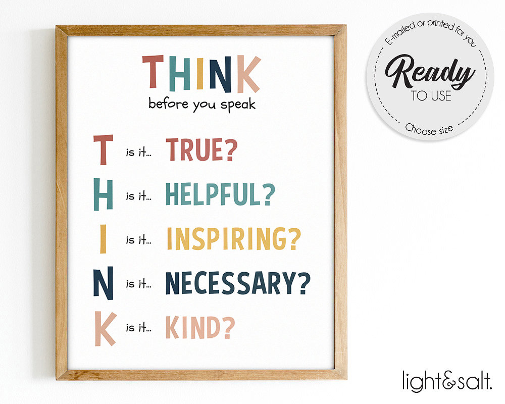 Think Before You Speak Poster Rules Printable Motivational Etsy
