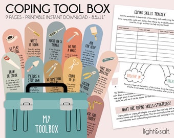 Coping Skills tool box, self regulation, feelings poster, anxiety cards, calm down corner, Zones of regulation, social emotional learning