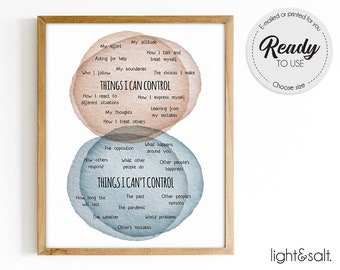 Things I can control poster, Mental Health poster, Mindfulness poster, Therapy office decor, School counselor office decor, therapy poster