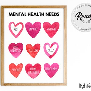 Mental health poster, Daily affirmations poster, coping skills poster, Mindfulness poster, Counselor office decor, Therapist Office decor