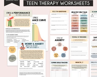 Feuilles de travail thérapeutiques pour adolescents, santé mentale des adolescents, capacités d'adaptation des adolescents, anxiété, dépression, estime de soi, adolescent, auto-assistance, DBT, BPD, EMDR