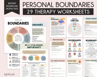 Boundaries workbook, Personal boundaries worksheets, Setting Healthy Boundaries, Self Help, self love journal, DBT bundle, CBT coping skills