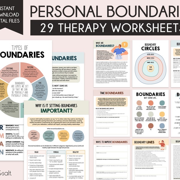 Boundaries workbook, Personal boundaries worksheets, Setting Healthy Boundaries, Self Help, self love journal, DBT bundle, CBT coping skills
