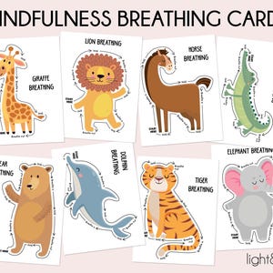 Ejercicios de respiración consciente Actividades para niños, Animales, Tarjetas de respiración, Rincón de la calma, Aprendizaje socioemocional, Herramientas de psicología