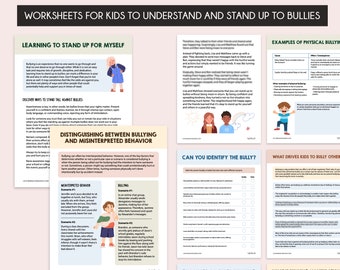 Enfréntese al acoso escolar, defiéndase, hojas de trabajo para niños, antibullying, gestión del aula, seguridad en Internet, hojas de trabajo para padres