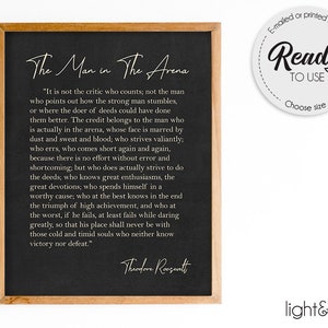 The Man in the Arena poster, The Man in the Arena Sign, Theodore Roosevelt Quote, Inspirational Sign, Roosevelt speech, Man in the Arena