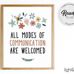 All modes of communication are welcomed, Speech Therapy wall decor, Speech room, Speech therapy poster, SLP wall art, Speech articulations