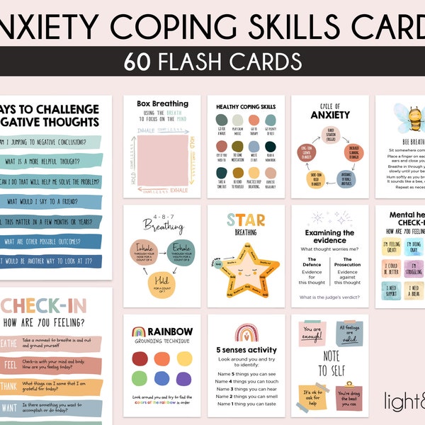 Anxiety coping skills cards, grounding cards, anxiety cards, DBT, Coping Strategy Cards, Anxiety Relief, social psychology, calming corner