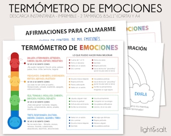 Hojas de ejercicio del Termómetro de emociones, estrategias de afrontamiento, zonas de regulación, Spanish Feelings Thermometer, sentimiento