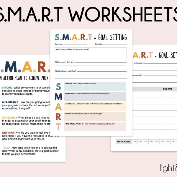 SMART-Ziele Vorlage, SMART-Ziele Arbeitsblatt, Smart-Goal-Tracker, Ziele-Setting zum Ausdrucken, Smart-Goal-Poster, Sozialpsychologie, Dbt-Therapy