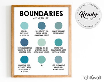 Boundaries Print, Mental health poster, Psychology Art, Therapy Office Decor, Counselor Office, Relationship, Boundary setting statements