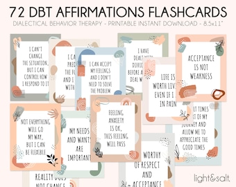 DBT Affirmation cards, DBT flash cards, Coping Skills cards, Anxiety Coping cards, Cognitive Distortion cards, Distress tolerance, PTSD, sel