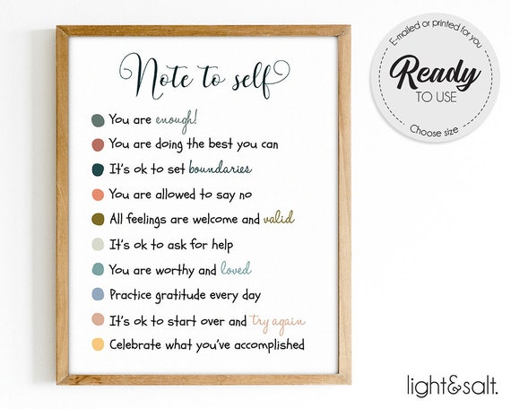 Note to Self Poster, Self Love, Self Care, Be Kind to Yourself, Daily  Check-in, Mental Health Poster, Therapy Office Decor, Psychotherapy -   Canada