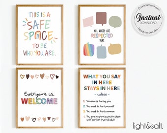 School Psychologist Set of 4 posters, School Counselor Office Decor, Psychologist, Diversity, Therapist Office decor, Safe space, inclusion