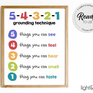 Grounding technique, wall art, help Anxiety, Mental Health art, Therapist School Psychologist, Office Decor, Counselor, Therapy, Counseling