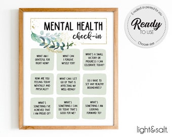 Mental health check-in, Psychotherapy Office Art, daily affirmations wall art, therapist office decor, psychotherapy poster, CBT poster