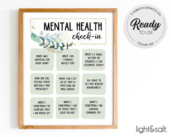 Mental health check-in, Psychotherapy Office Art, daily affirmations wall art, therapist office decor, psychotherapy poster, CBT poster