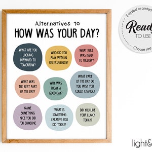 Alternatives to &quot;How was your day&quot;, Growth mindset poster, Calming corner, Boho Classroom decor, Counselor office decor, calm down corner