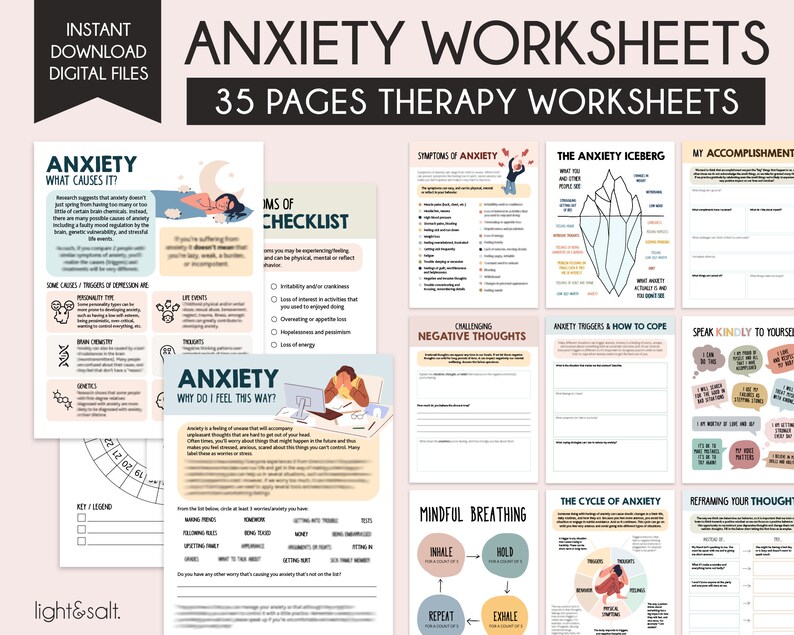 Therapy worksheets bundle, anxiety worksheets, inner critic, boundaries, trauma therapy, ACT acceptance and commitment therapy, Teen therapy image 4