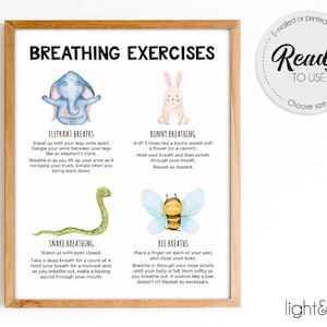 Breathing exercises poster, Mindful breathing, calming corner, Coping skills, Grounding technique poster, zones of regulation, mental health