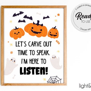 What you say in here stays in here, Safe space sign, Halloween mental health poster, School counselor office decor, therapy office decor