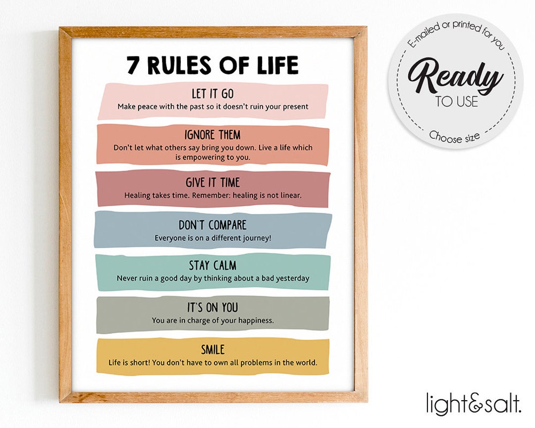 7 Rules Of Life Poster Mental Health Poster Note To Self Self Love
