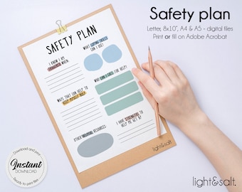Crisis safety plan, Safety Crisis Plan Worksheet, Therapy Worksheet, coping skills, DBT skill, Anxiety relief, therapy office decor, CBT