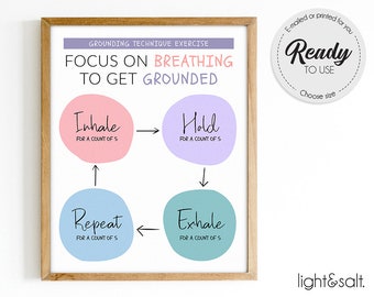 Grounding Technique Breathing Exercise Print, Calming Anxiety Relief (Digital Download)
