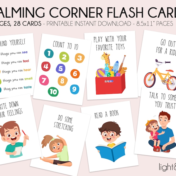 Kids Calm Down Coping Skills Cards, grounding technique, school psychology, mindful Breathing cards, therapy tools, anxiety relief, SEL