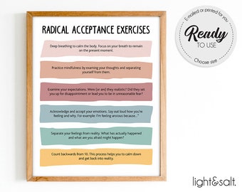 Radical acceptance exercises poster, DBT poster, Cognitive distortions, Counselor office decor, Therapist Office, School psychologist, CBT
