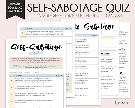 Self Sabotage Quiz Self Sabotaging Quiz Therapy Worksheets - Etsy Norway