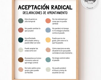 Spanish Radical acceptance poster, aceptación radical, DBT poster, Cognitive distortions, Counselor office decor, School psychologist