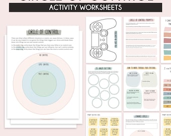 Circle of control, therapy worksheets, things I can control, worry book, worry worksheets, therapy resources, anxiety relief, mental health