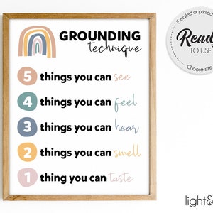 Grounding technique poster, Mental Health poster, School Psychologist, Counselor office decor, Therapy office decor, calming corner, DBT