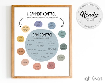 Things I can control poster, what I can and cannot control, Therapy office decor, Mental Health poster, Calm down corner, School Counselor