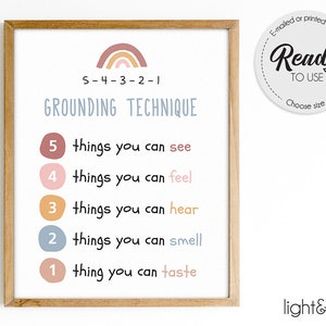 Grounding technique poster, Anxiety relief, Mental Health poster, School counselor, Office Decor, Therapy office decor, zones of regulation