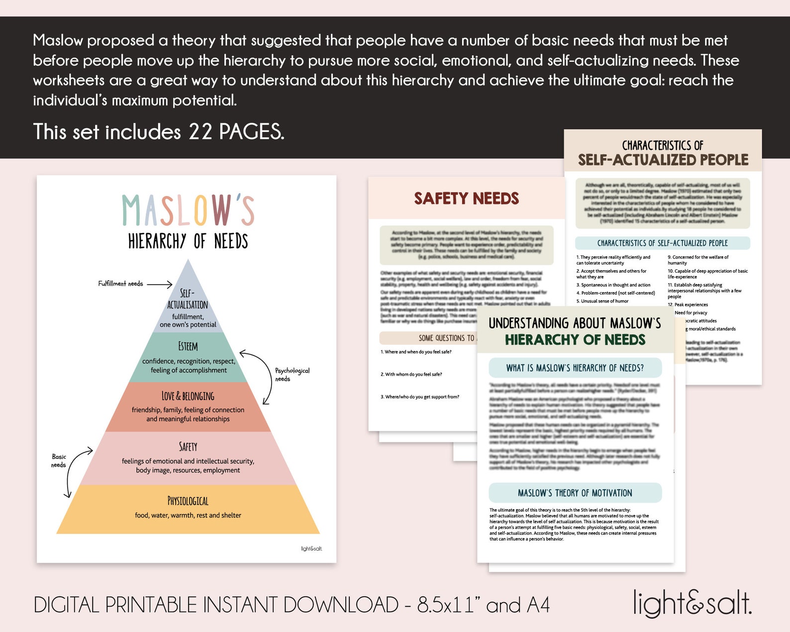 Maslow's Hierarchy of Needs Worksheets, Group Therapy, Self ...