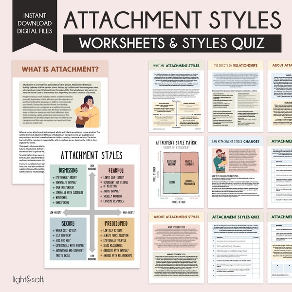 Attachment styles quiz, attachment theory, therapy worksheets, attachment workbook, the cycle of attachment styles, secure attachment