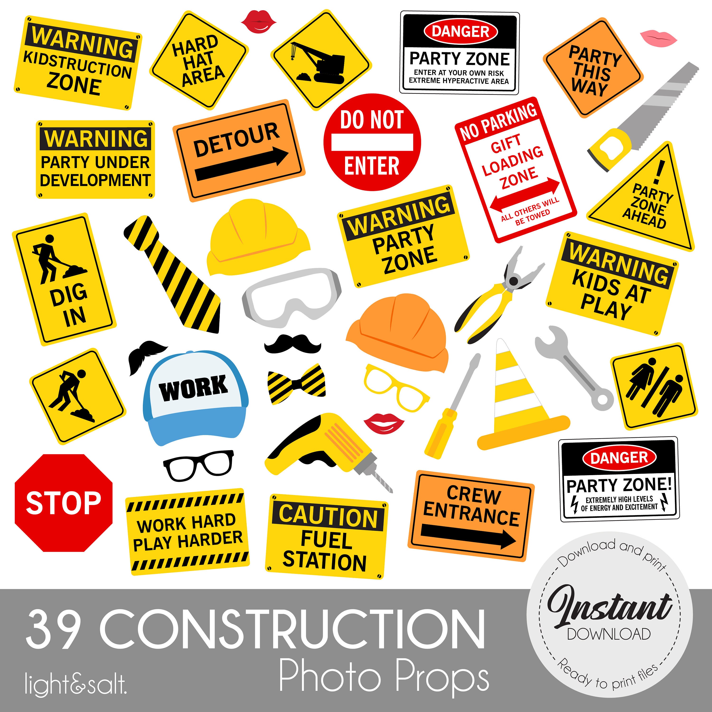 Construction Photo Booth props Construction photo props Construction party props Construction printable Construction decor