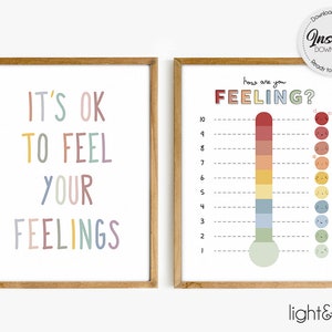 Rainbow Feelings thermometer set of 2 posters, Feelings chart, Feelings poster, Calm down corner, Mental health poster, Zones of regulation