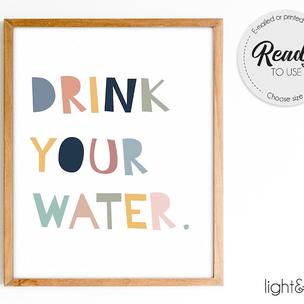 Drink your water poster, school nurse wall art, drink plenty water, home gym print, hydrate yourself, school nursery decor, playroom decor