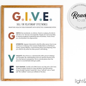 GIVE DBT poster, Mental Health poster, Therapy poster, therapist office decor, Borderline personality disorder, therapy office decor, BPD