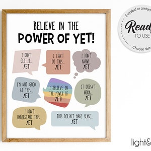The power of yet print, calming corner, Growth mindset poster, therapy office decor, Counselor office decor, mental health poster, CBT, DBT